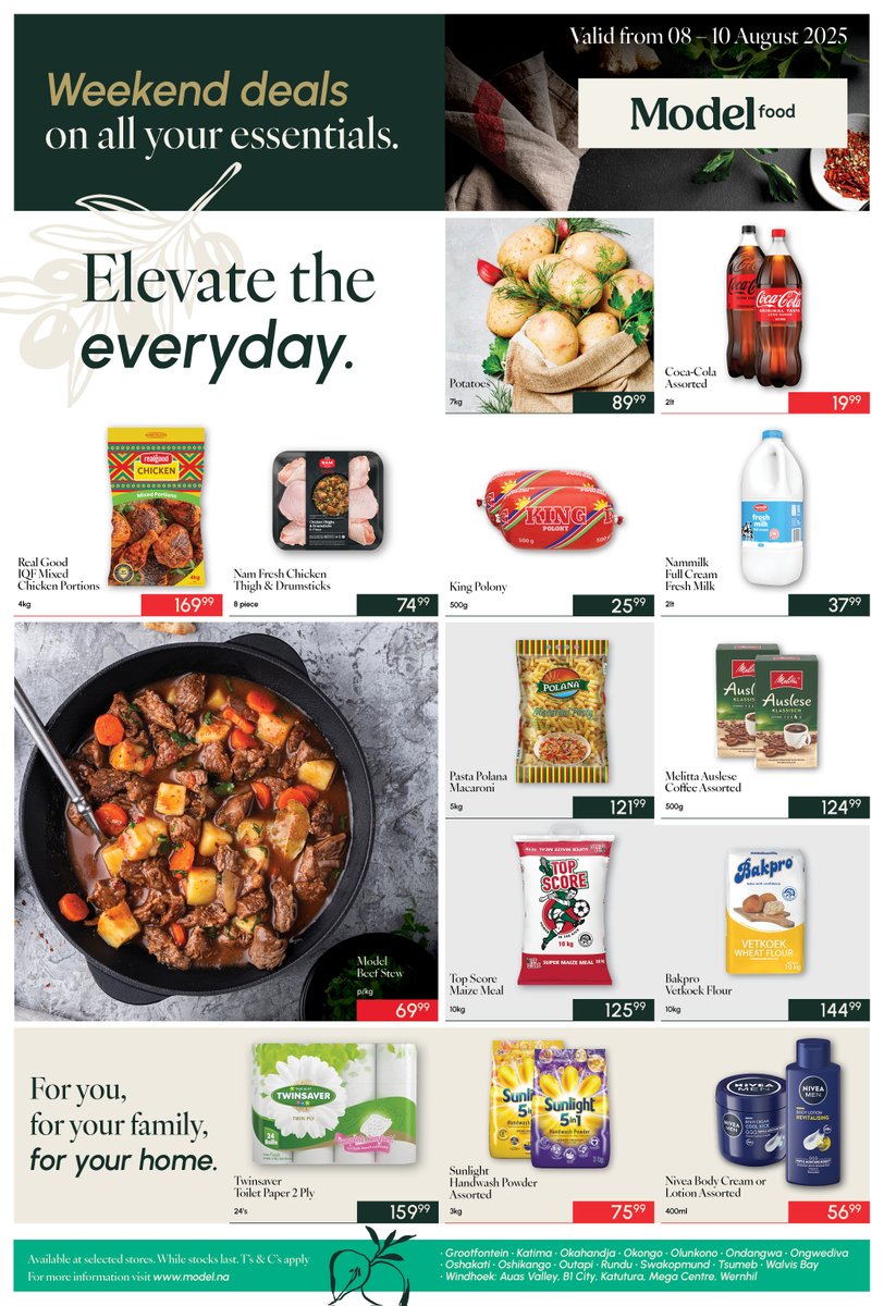 Premium weekend deals on all your home essentials. Now available at Model.

Valid from 08 – 10 August 2025

#ModelNamibia #ElevateTheEveryday