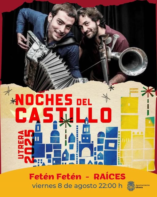 📷 En las Noches del Castillo, el dúo castellano Fetén Fetén presenta su espectáculo “Raíces”, con la colaboración especial de "Maui".
📷 Viernes 8 de agosto
📷 Castillo de Utrera
📷 22:00 h
📷 Entradas: giglon.com/todos?idEvent=…