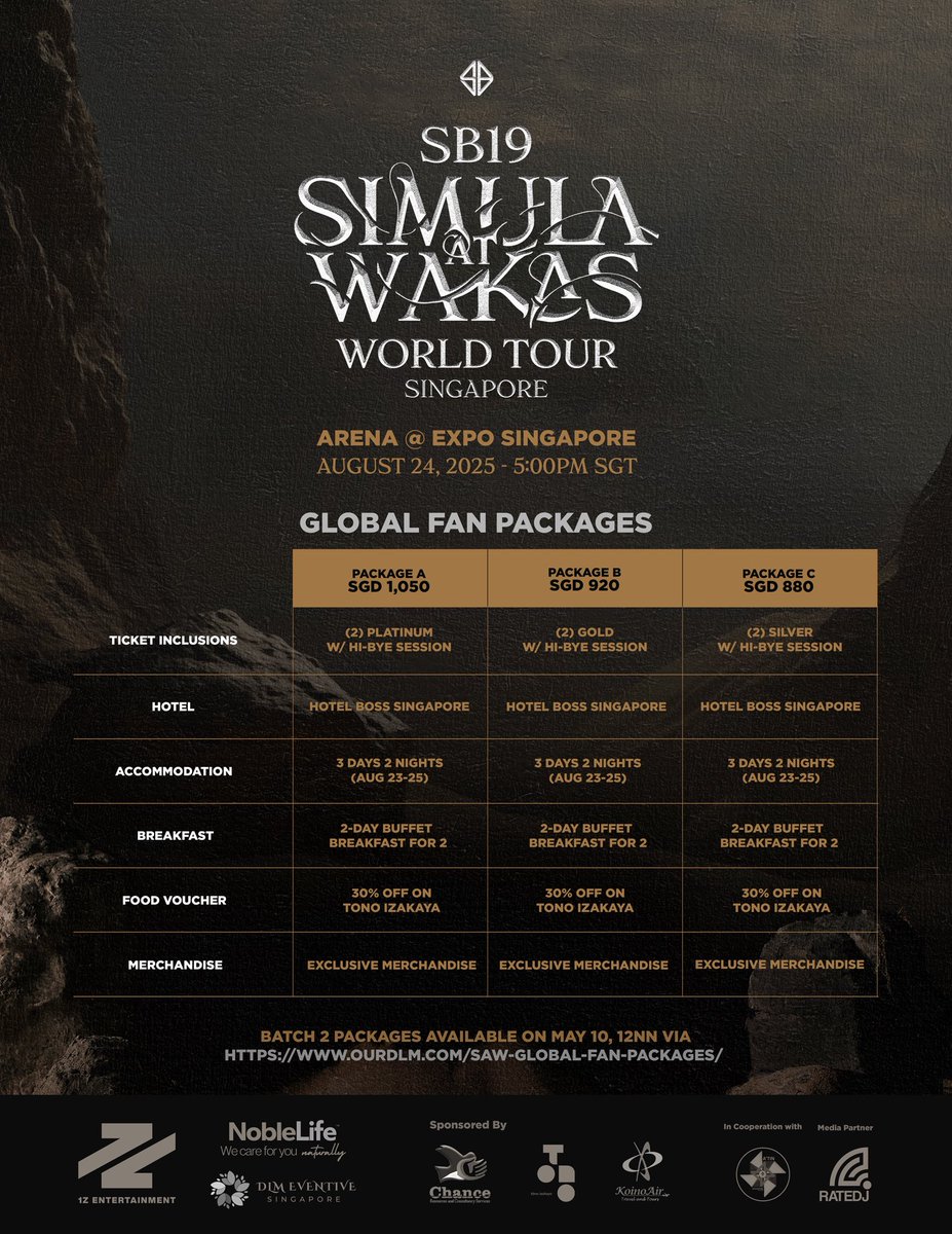 Sony Music Singapore (@sonymusicsg) on Twitter photo 🍎 Simula at Wakas World Tour: Singapore
<a href="/SB19Official/">SB19 Official</a>
August 24, 2025 - 5PM SGT
Arena @ Expo Singapore
For tickets and more information:
sistic.com.sg
For Global Fan Packages details, check out: ourdlm.com/saw-global-fan… 🍎 Simula at Wakas World Tour: Singapore
<a href="/SB19Official/">SB19 Official</a>
August 24, 2025 - 5PM SGT
Arena @ Expo Singapore
For tickets and more information:
sistic.com.sg
For Global Fan Packages details, check out: ourdlm.com/saw-global-fan…