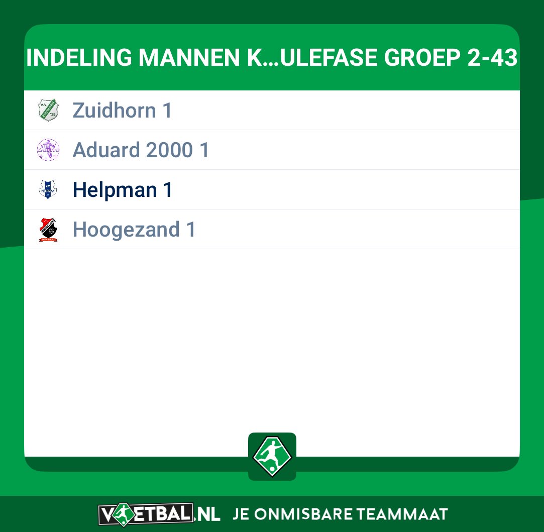 Beker poule Zaterdag 1 2024/2025: