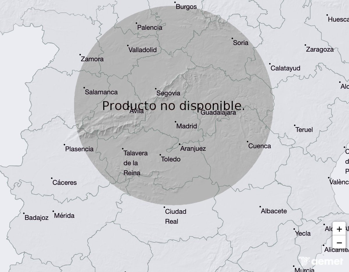 En otro orden de cosas, el radar de Madrid sigue sin funcionar. Y lo peor, <a href="/AEMET_Esp/">AEMET</a> o <a href="/AEMET_Madrid/">AEMET_Madrid</a>  sigue sin dar explicaciones.

Creo que las merecemos. Es fácil, contadnos qué esta pasando y a qué se debe el retraso de tantos meses.
