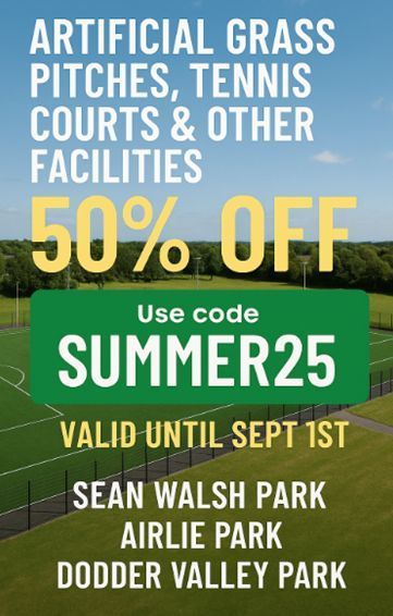 South Dublin County Council (@sdublincoco) on Twitter photo Make the most of summer with 50% OFF sports facilities at Sean Walsh Park, Airlie Park & Dodder Valley Park! Use code SUMMER25 – offer ends Sept 1st! 🌞  buff.ly/avmzHeB
#SummerSavings #PlayMore Make the most of summer with 50% OFF sports facilities at Sean Walsh Park, Airlie Park & Dodder Valley Park! Use code SUMMER25 – offer ends Sept 1st! 🌞  buff.ly/avmzHeB
#SummerSavings #PlayMore