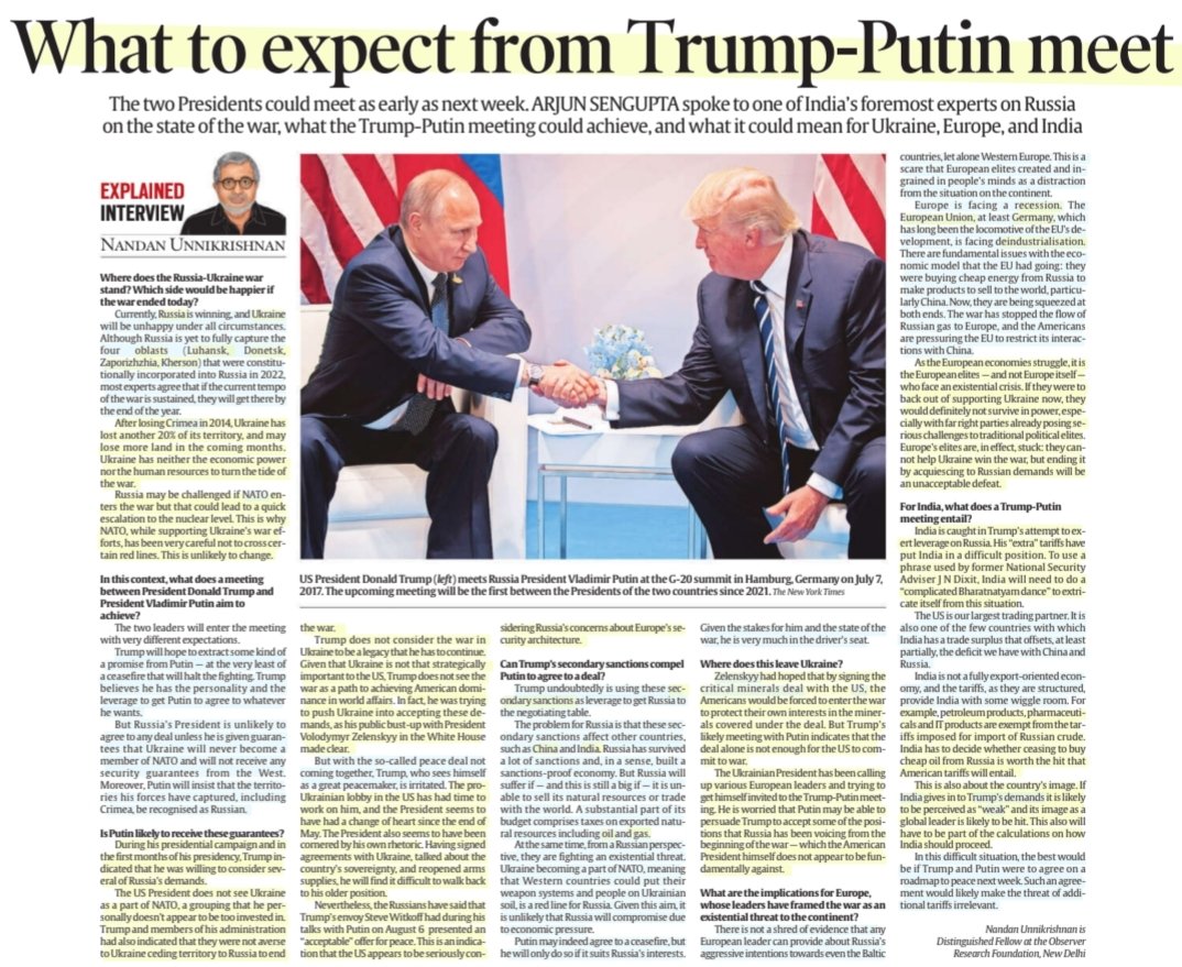 imRavikantYadav's tweet photo. 'What to expect from Trump- Putin meet'
:An Insightful view by Sh Nandan Unnikrishnan
@jonandan
#DonaldTrump #VladimirPutin #USA #Russia #Ukraine
#UkraineRussiaWar #Oblasts #Crimea #Ceasefire #SanctionRussia #RussianOil
#TrumpTariff #India #China #Europe #Recession
#UPSC https://t.co/AfwpZIlTYf