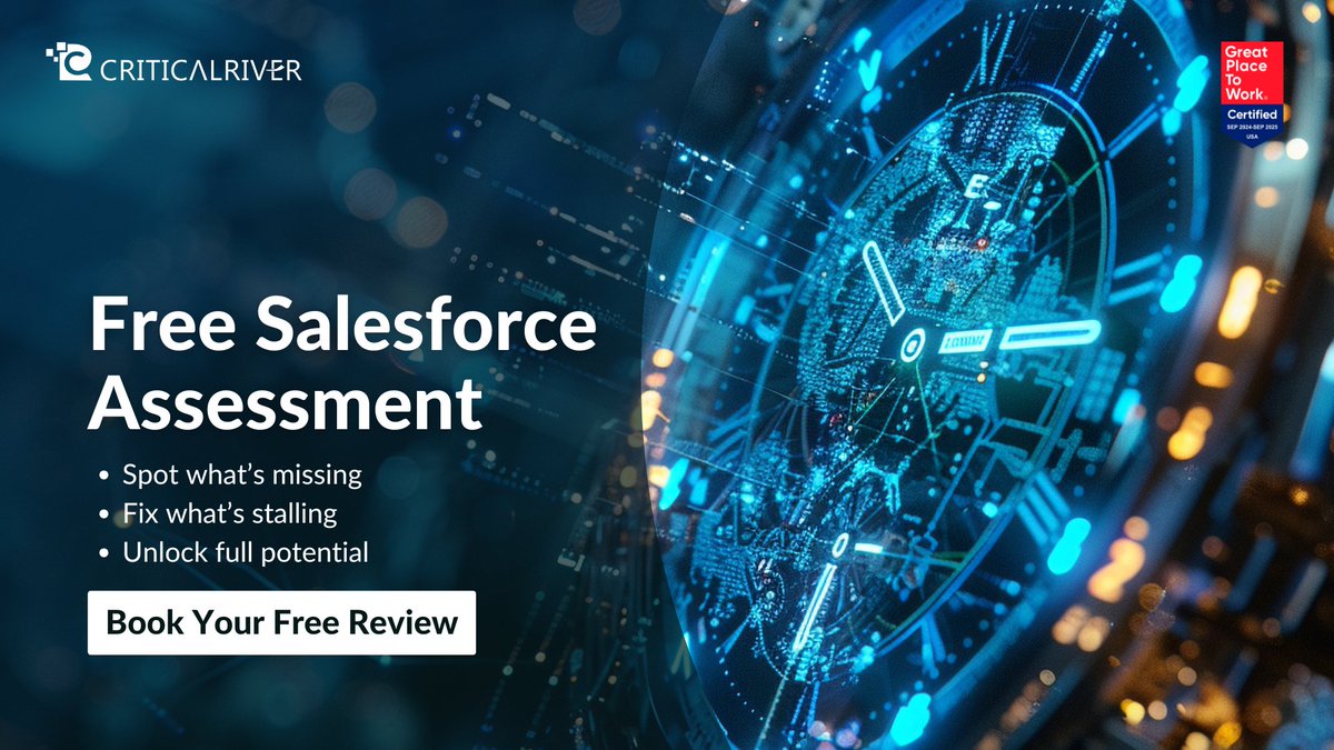 CriticalRiver's tweet image. Not sure if your Salesforce setup is working for you—or against you?
Get a free expert assessment to uncover gaps, boost adoption, and unlock ROI.
→ Book now - criticalriver.com/complimentary-…
#SalesforceOptimization #CRM #SalesforceAdoption #TechAssessment #FreeConsultation