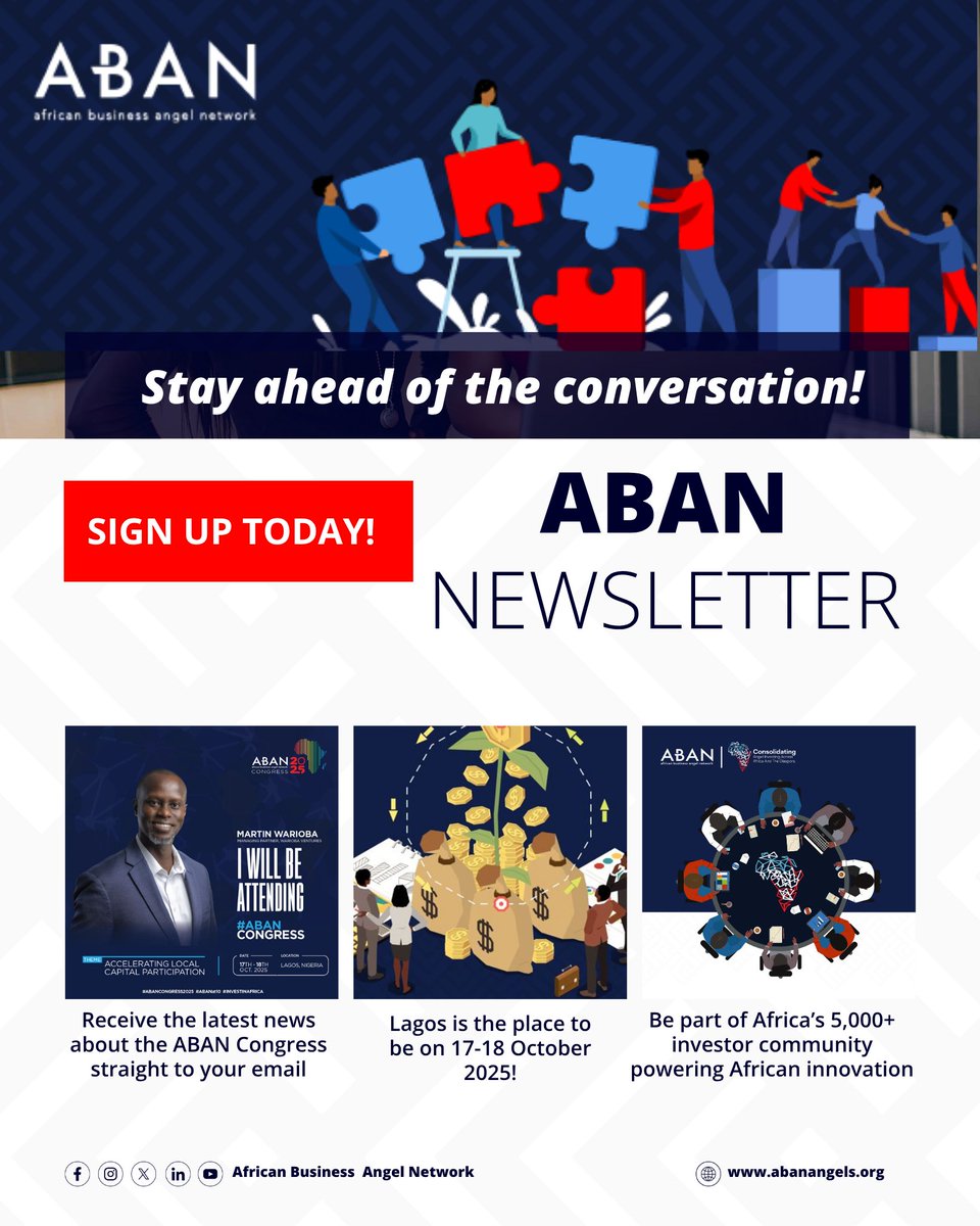 ABAN Angels (@abanangels) on Twitter photo 📢 Be the first to know what’s happening at our 10th anniversary celebration!
From headline speakers to groundbreaking launches, #ABANcongress2025 in Lagos will be the place to be.
Get exclusive updates delivered straight to your inbox by signing up👉abanangels.us10.list-manage.com/subscribe?u=1e…! 📢 Be the first to know what’s happening at our 10th anniversary celebration!
From headline speakers to groundbreaking launches, #ABANcongress2025 in Lagos will be the place to be.
Get exclusive updates delivered straight to your inbox by signing up👉abanangels.us10.list-manage.com/subscribe?u=1e…!