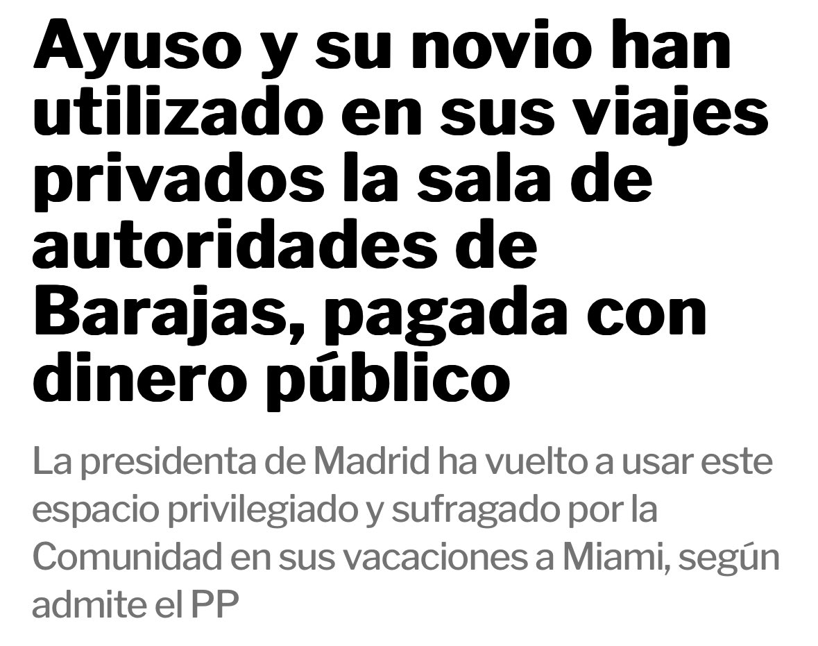 Primero el chalé de Rascafría y ahora la zona del aeropuerto exclusiva para autoridades. 

La señora Ayuso y Alberto QUIRÓN se están pegando una vida de lujo con el dinero de todos.

¿Allí también se habrán llevado el tupper? 

elplural.com/autonomias/mad…