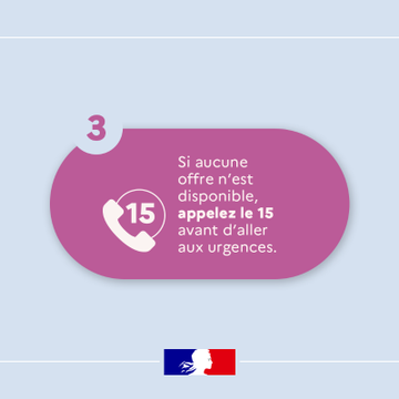 Prefet51's tweet image. #AccèsAuxSoins 🩺 |  Vous avez besoin d'une consultation médicale en urgence ? 

🔎 Trouvez la solution la plus adaptée en 3 étapes :
1⃣  Contactez votre médecin traitant 
2⃣  Consultez la carte des lieux de soins sur ➡️Sante.fr 
3⃣  En cas d’urgence vitale :…