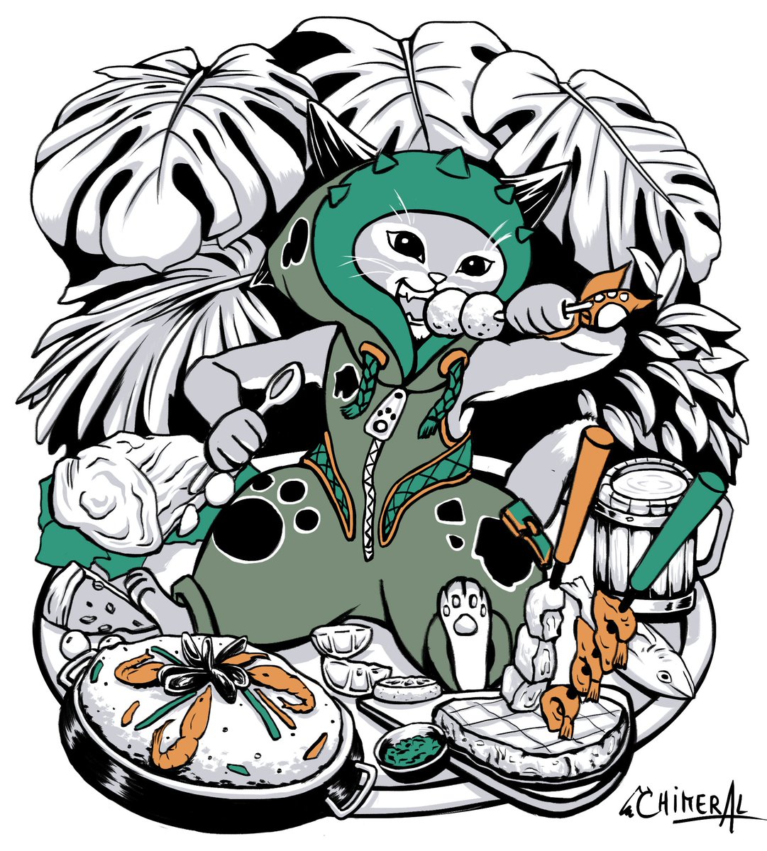 Chatacabra Palico is gaining strength before the hunt. Illustration just completed, a custom order that will be engraved on wood next week!
#monsterhunter