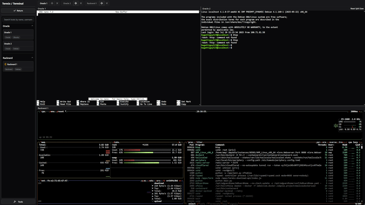 刚看到阮一峰分享了两个GitHub项目，其中一个是Termix，但是表述有误，我也分享一下，更正：这个项目是个ssh终端工具，连接服务器用的

Termix ：免费开源无客户端基于 Web 的服务器终端管理平台，具有 SSH 终端、隧道和文件编辑功能
标签：#终端 #SSH
链接：appmiu.com/32312.html