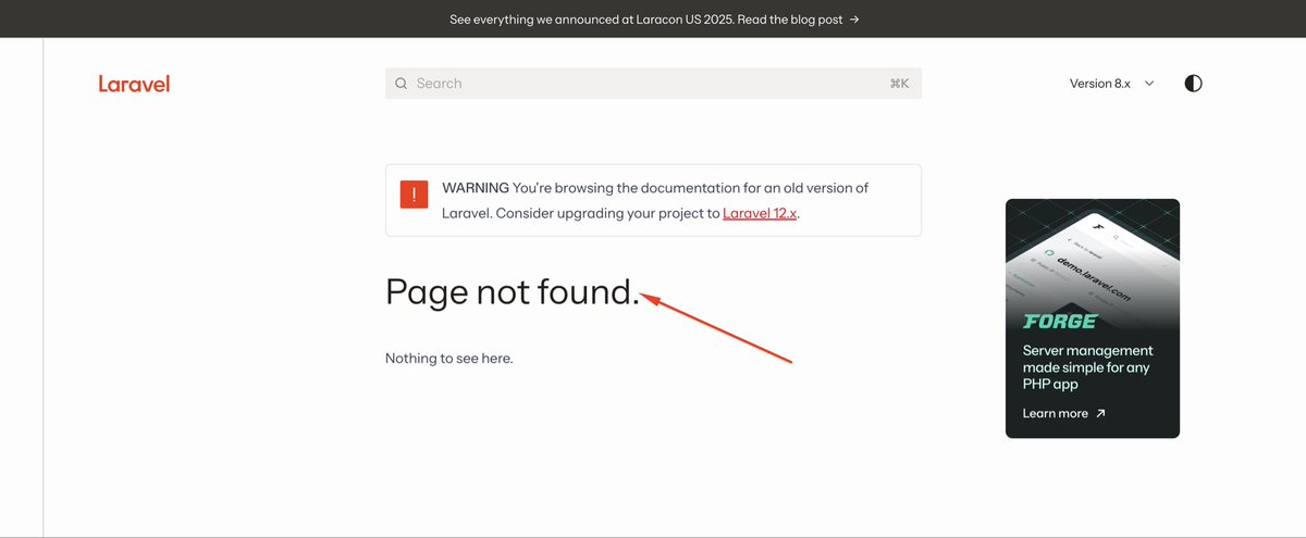 itsashwanii's tweet image. Laravel version 8 documentation page is removed? laravel.com/docs/8.x/
#laravel
#laravel8
@laravelnews 
@laravelphp
