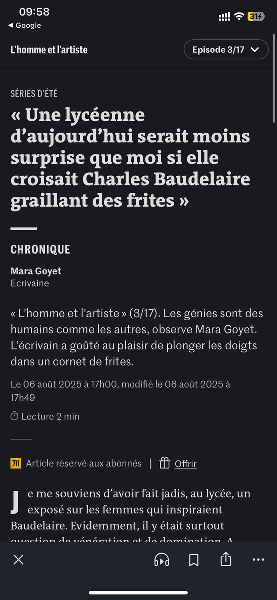C’est d’une tristesse sans nom le Monde, cette série littéraire part d’un bon sujet ça aurait pu être sympa mais le niveau des chroniques de Mara Goyet c’est abyssal vraiment