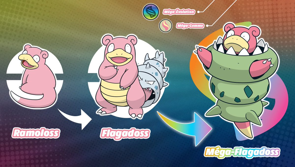 Le saviez-vous ? 🤔 
L'énergie de la Méga-Évolution a transformé le Kokiyas en une armure indestructible. 
Le Ramoloss, lui, n'a subi aucun changement.