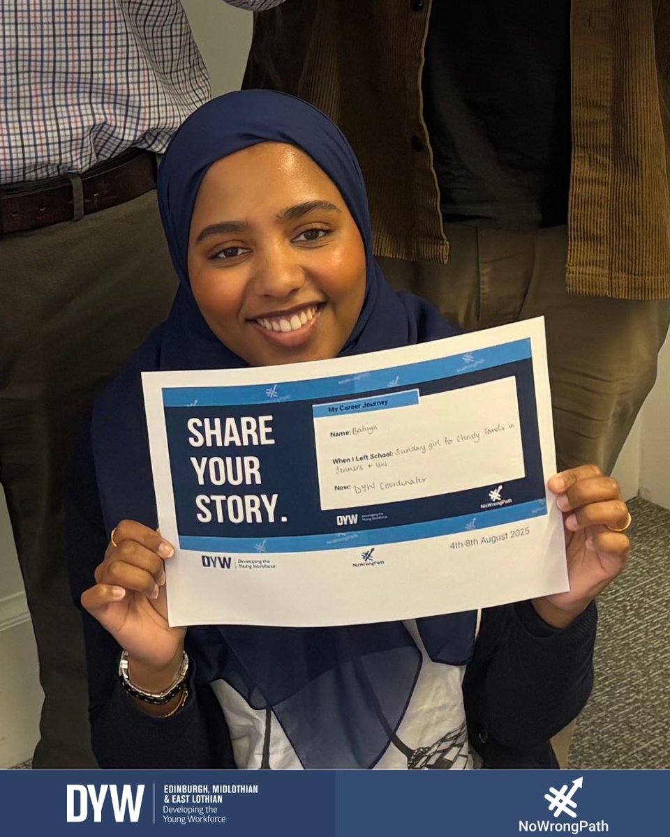 Bahiya left school to study at university and work in retail. Now she is a DYW School Coordinator!

Inspire others by sharing your path: dyw.scot/no-wrong-path

#NoWrongPath