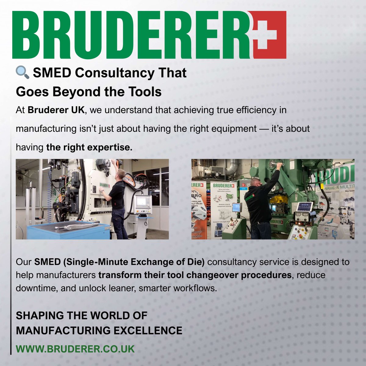 SMED isn’t just about equipment — it’s about expertise. Bruderer UK’s consultancy helps you cut changeover times with proven lean strategies from our engineers &amp; toolmakers. Decades of know-how, tailored to your shop floor.
bruderer.co.uk
#SMED #LeanManufacturing #ukmfg