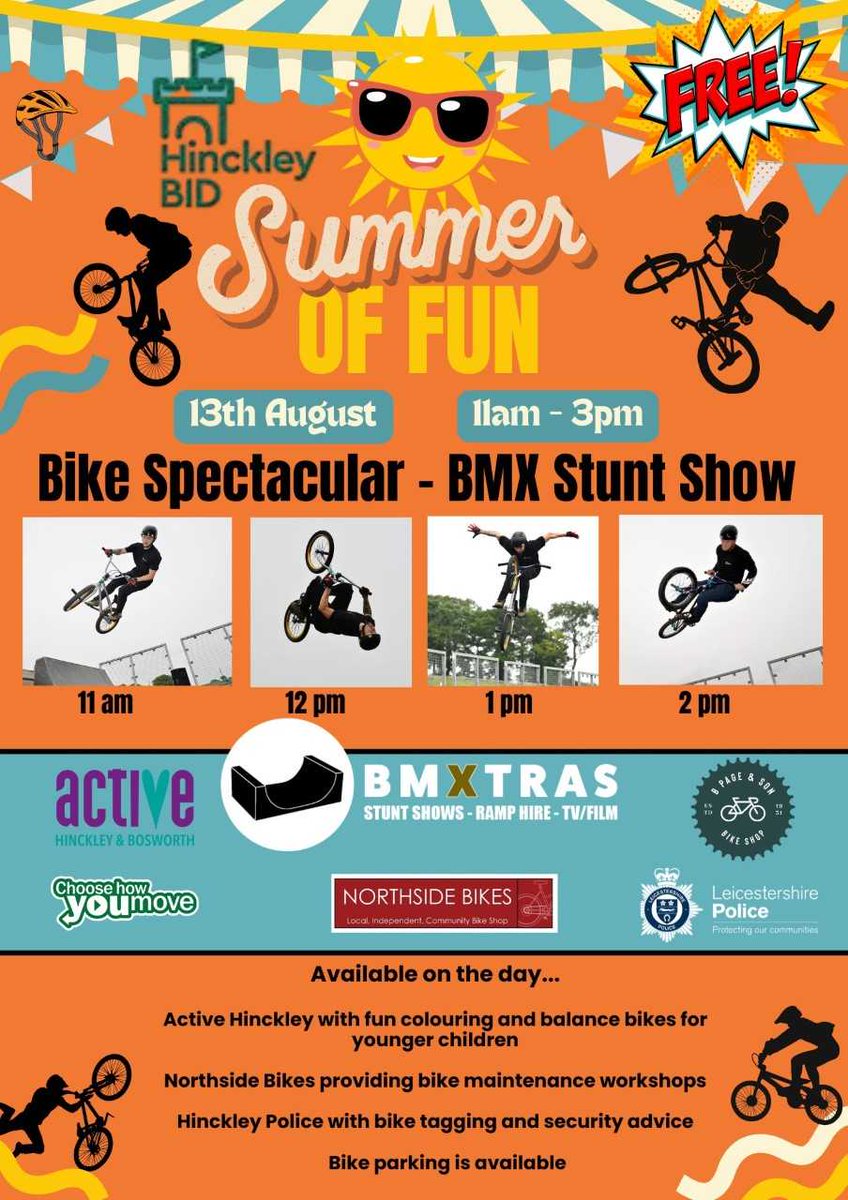 Active Together | Let's Get Moving (@activellr) on Twitter photo On Wednesday 13th August 2025, Hinckley BID will host the Summer of Fun BIKE SPECTACULAR in Argents Mead! 🚲
There will also be balance bikes and helmets available for younger children to have-a-go!
Find out more: ow.ly/PFOP50WzVNi
#LetsGetMovingLLR
<a href="/hinckandbos_bc/">Hinckley & Bosworth BC</a> On Wednesday 13th August 2025, Hinckley BID will host the Summer of Fun BIKE SPECTACULAR in Argents Mead! 🚲
There will also be balance bikes and helmets available for younger children to have-a-go!
Find out more: ow.ly/PFOP50WzVNi
#LetsGetMovingLLR
<a href="/hinckandbos_bc/">Hinckley & Bosworth BC</a>