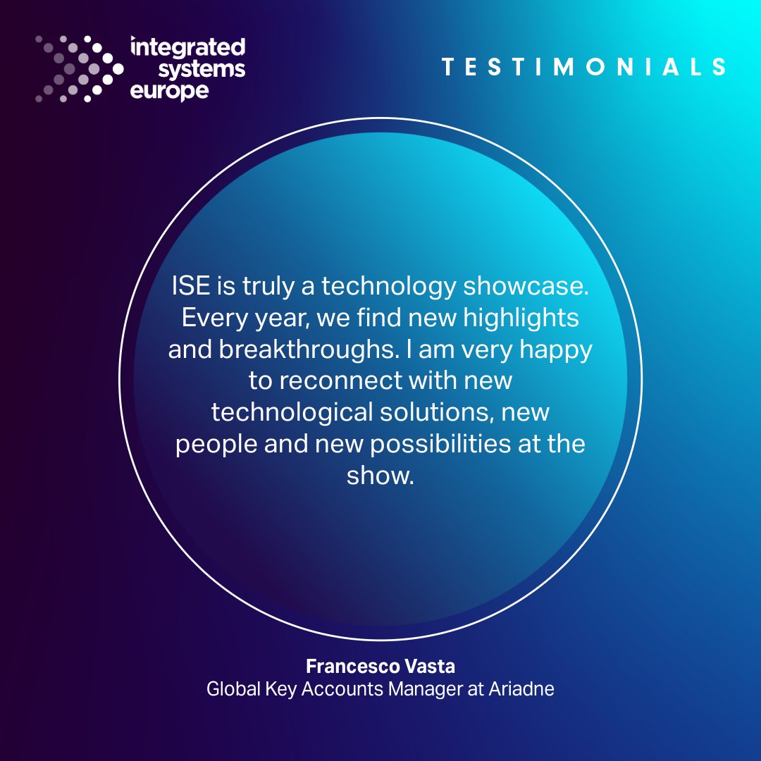 ISE_Show's tweet image. World-leading exhibitors and solutions are what make ISE the renowned annual trade show in the AV industry. 
#ISE2026 ➡️ Tuesday 3 - Friday 6 February 2026 | 📍Fira de Barcelona Gran Vía
💥Sign up for updates in our website: iseurope.org/news-insights/…

 #AVIndustry #AVSolutions