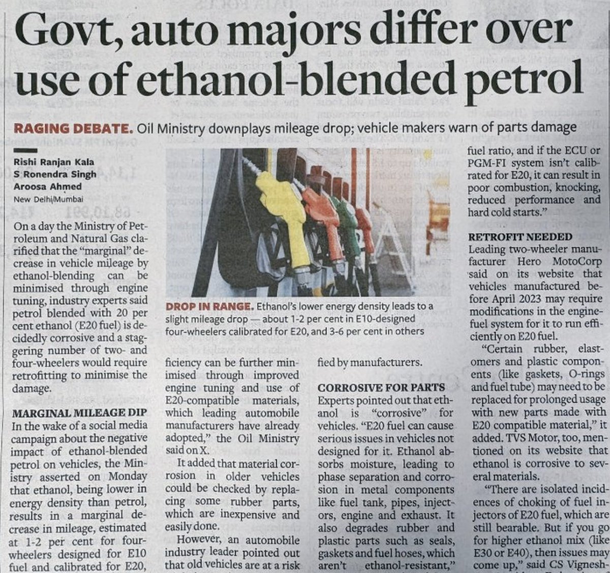 venkat_fin9's tweet image. So here’s the truth, Vehicle makers are warning about part damage, corrosion, retrofitting needs &amp;amp; mileage drop, while the Government is busy doing PR stunts calling it a “marginal dip.”

If E20 is so perfect, why are major auto companies asking for retrofits and warning…