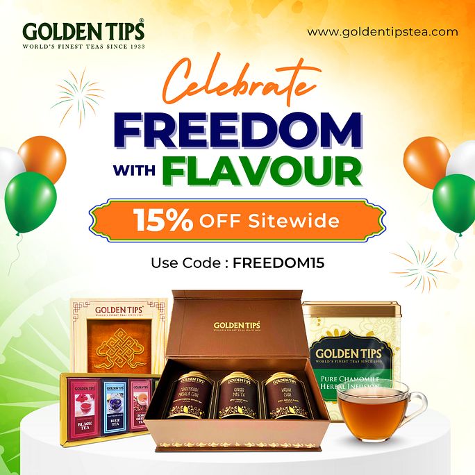 Celebrate the spirit of freedom with every sip!
Enjoy 15% OFF sitewide on your favorite teas.

Because what’s more liberating than choosing your perfect brew? 
Use code FREEDOM15 at checkout.

SHOP NOW: goldentipstea.in

#IndependenceDaySale #GoldenTipsTea