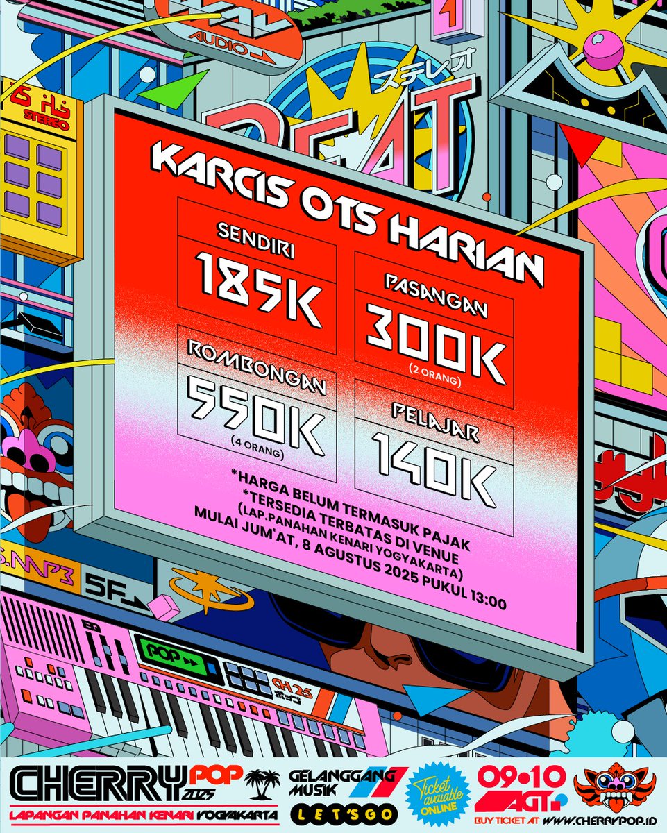 ikonsermedia's tweet photo. CHERRYPOP 2025 'GELANGGANG MUSIK'
58 Performer, 4 Stage, 2 Days dengan ragam experience.

Sampai jumpa di Lapangan Panahan Kenari Yogyakarta, 9-10 Agustus 2025
Karcis tersedia di https://t.co/Q5MbYdRFLX

#ikonser #cherrypop https://t.co/2pbPRwsf2u