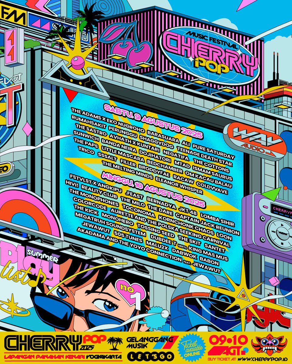 CHERRYPOP 2025 'GELANGGANG MUSIK'
58 Performer, 4 Stage, 2 Days dengan ragam experience.

Sampai jumpa di Lapangan Panahan Kenari Yogyakarta, 9-10 Agustus 2025
Karcis tersedia di cherrypop.id

#ikonser #cherrypop