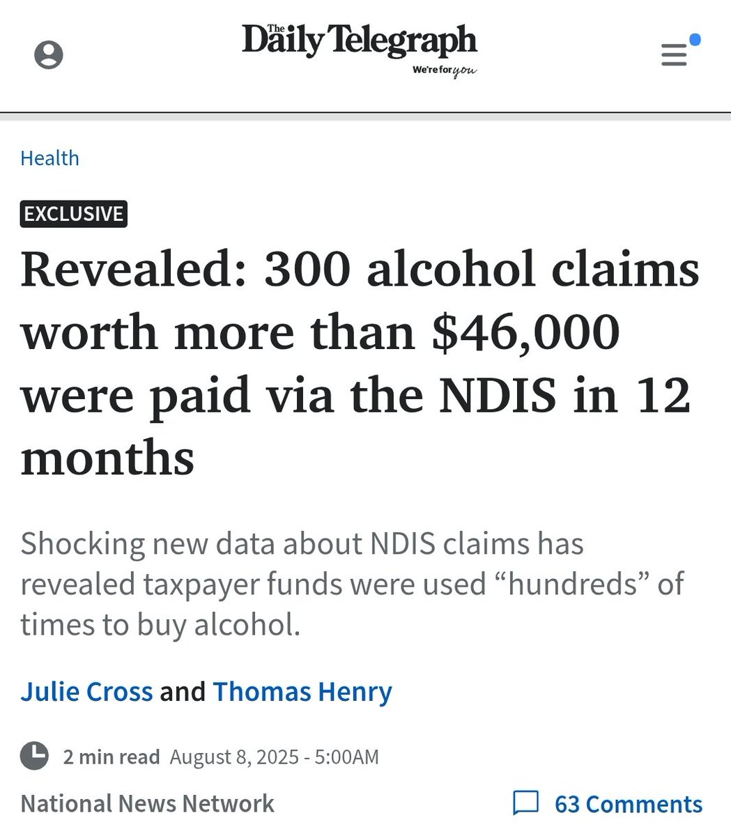 Whatever its original intent, the NDIS has devolved into a scam laden disaster zone.

Costing taxpayers more than Medicare and the military.

Employing huge chunks of the country to do nothing but bludge.

It is utterly unsustainable.

Something must be done.