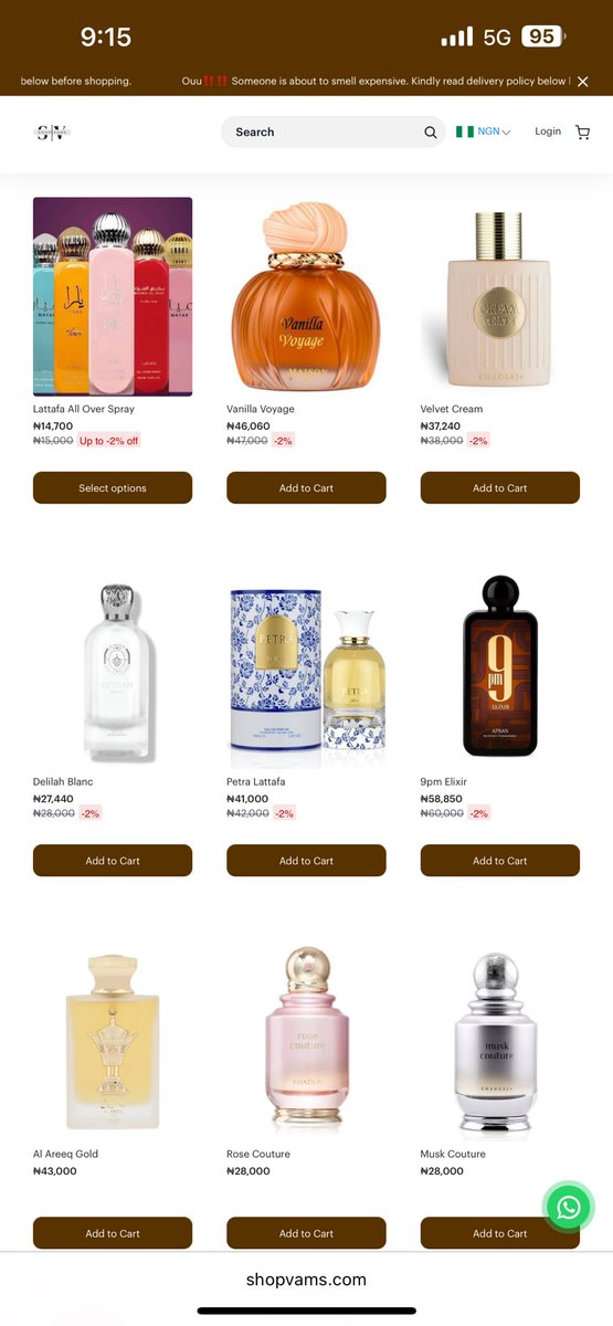 Website is always active 

shopvams.com