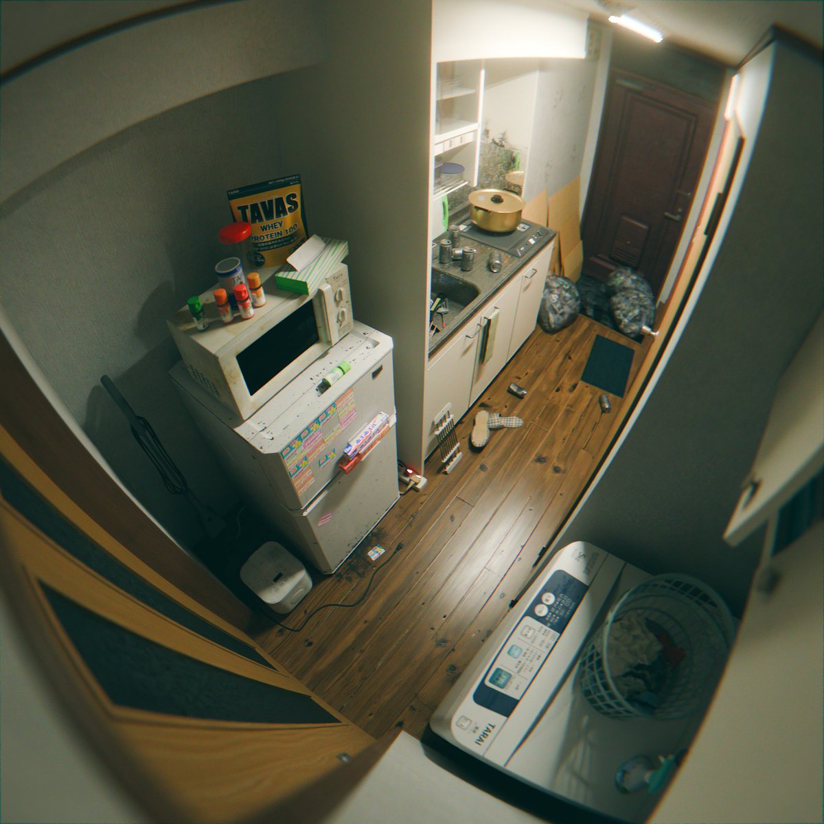アパートの玄関廊下を
CGで作りました🔪🍺👕
#blender