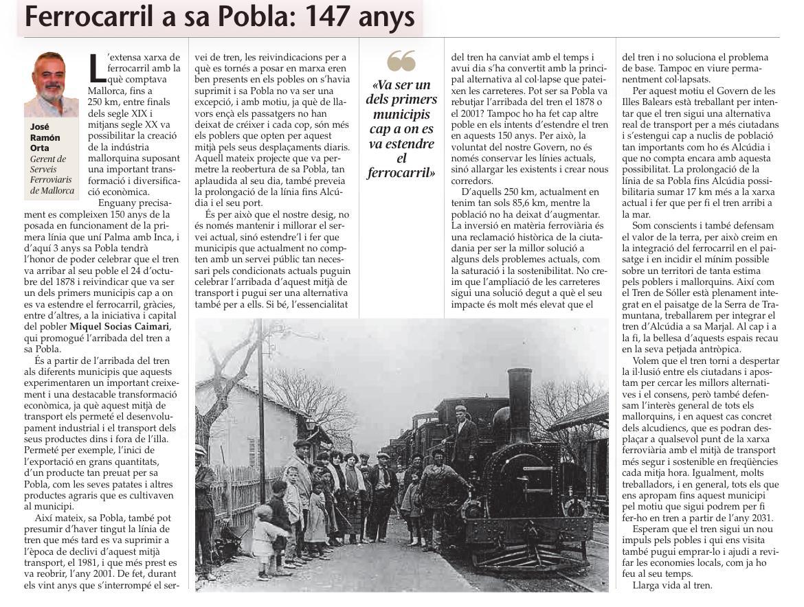 Jose Luis Mateo Hernández (@jluismateo10) on Twitter photo Ferrocarril a sa Pobla: 147 anys
Os recomiendo esta gran tribuna en <a href="/UHmallorca/">Ultima Hora Mallorca</a> del gerente de SFM, José Ramón Orta, sobre la historia del ferrocarril en sa Pobla y el reto de presente y de futuro que supone la nueva línea de tren hasta Alcúdia
🗞️ultimahora.es/opinion/tribun… Ferrocarril a sa Pobla: 147 anys
Os recomiendo esta gran tribuna en <a href="/UHmallorca/">Ultima Hora Mallorca</a> del gerente de SFM, José Ramón Orta, sobre la historia del ferrocarril en sa Pobla y el reto de presente y de futuro que supone la nueva línea de tren hasta Alcúdia
🗞️ultimahora.es/opinion/tribun…
