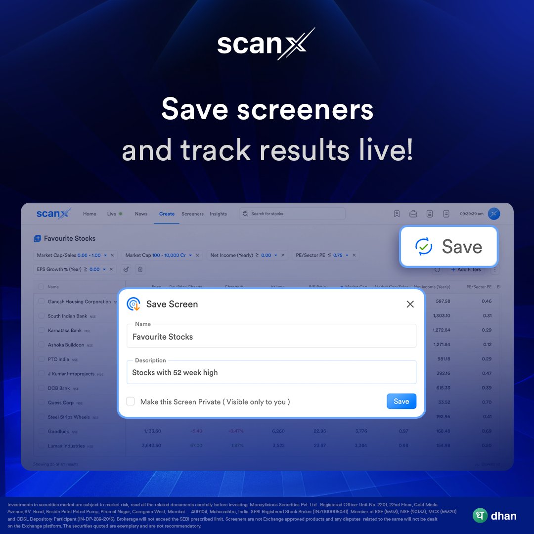 scanx_trade's tweet photo. Tired of juggling tabs to find good stocks?

With ScanX, build custom screeners with 200+ filters,  all in one place.

- Analyze Financials that matters
- Track Company Filings in Real Time
- Smarter scans, faster picks

 Explore scanx trade now!