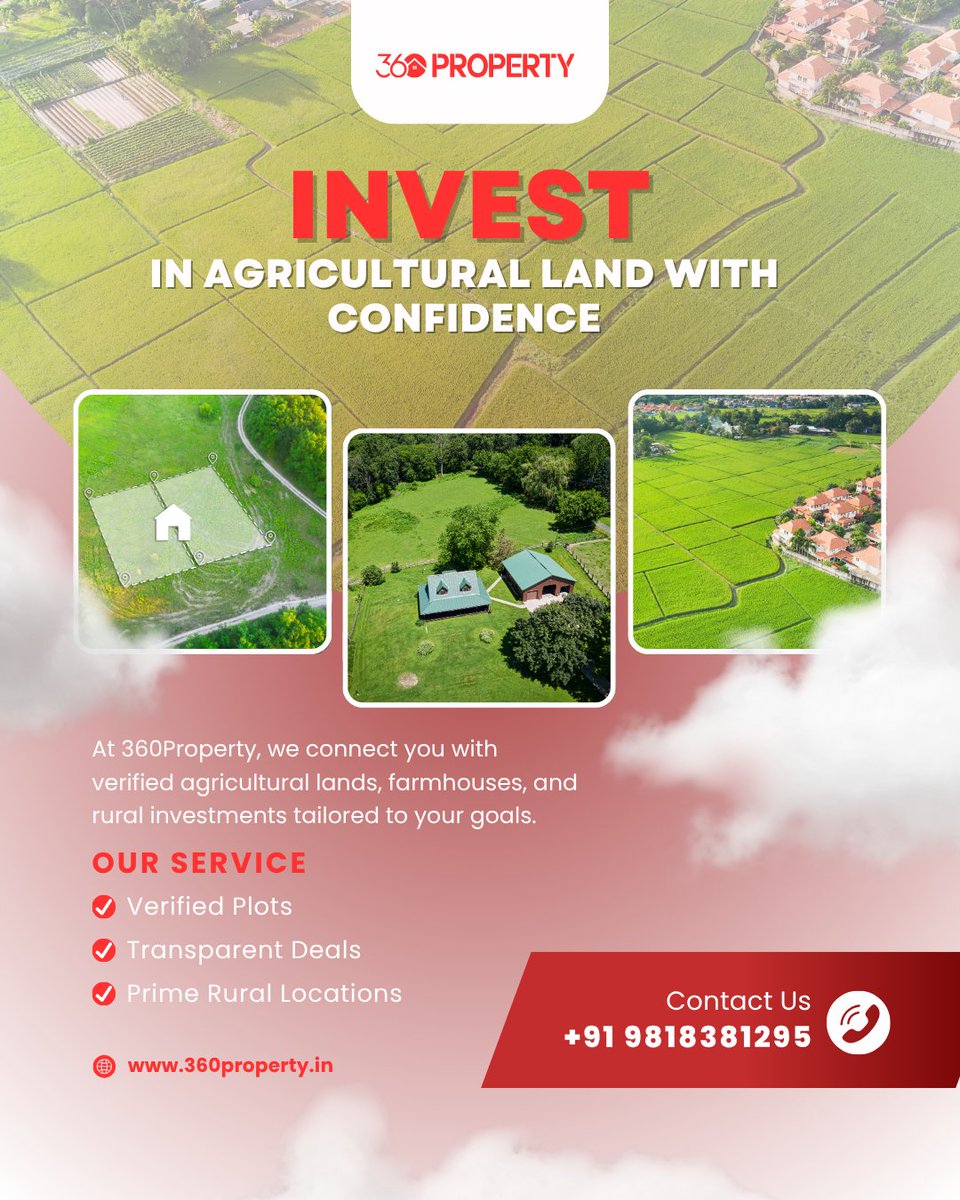360property_in's tweet photo. 🌾 Looking for farmland, farmhouses, or agricultural plots?

360Property brings you verified agri-properties in prime rural locations.

📩 Contact us now: https://t.co/OyCrmtcWDp

#AgricultureProperty #FarmlandForSale #360Property #InvestInLand #FarmhouseLife https://t.co/GEZuDA4v56