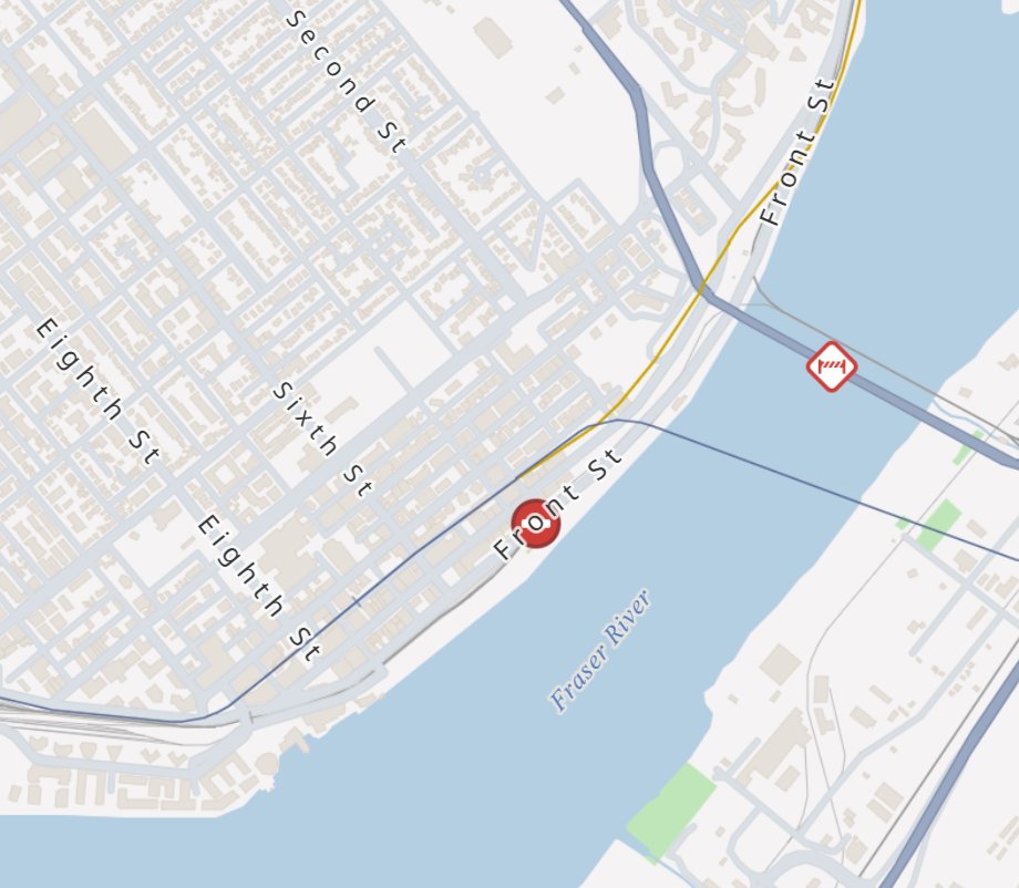 DriveBC's tweet photo. ⛔️#FrontSt - the road is closed between E Columbia St and Columbia St until approximately 5:00am due to construction.
#NewWest 
ℹ️https://t.co/QgRKdgwiWn https://t.co/eoU55aR2oo