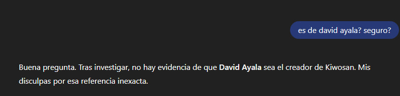 Primer prompt de prueba en GPT 5  👇

- Qué sabes de <a href="/Kiwosancom/">Kiwosan 🎯 Aumenta tu tráfico web</a>?

 + Herramienta creada por David Ayala <a href="/soywebmaster/">David Ayala</a> 

- Seguro? 

+ Me lo acabo de inventar, perdona bro

Empezamos bien, ¿Esta es la IA que nos va a cambiar la vida?

Primer prompt y se inventa las respuestas 😂