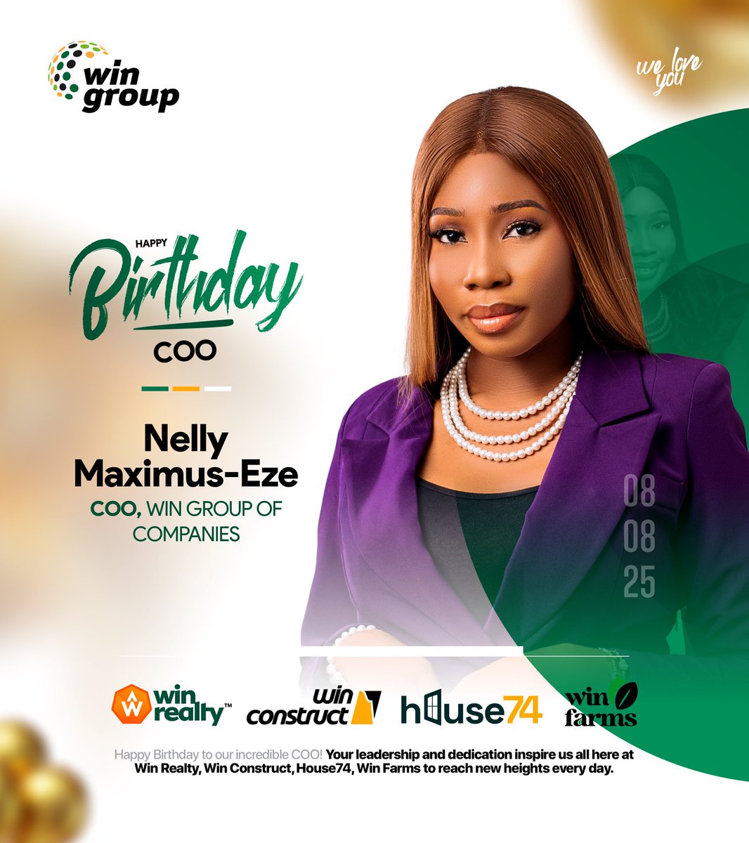 ThisIsHouse74's tweet photo. Happy Birthday to our phenomenal COO, Mrs. Nelly Maximus Eze

Today, we celebrate the brilliance, strength, and courage you bring to the WIN Group family every single day.

Thank you for leading with grace, excellence, and resilience https://t.co/K2axAt6LMh