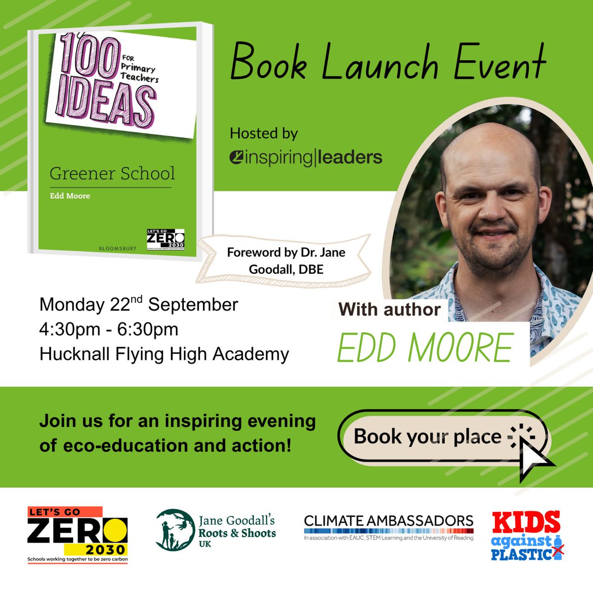 Join <a href="/leaderstoday/">Inspiring Leaders</a>  and I on Monday 22nd September, 4.30pm - 6.30pm  at Hucknall Flying High Academy.

Hosted in partnership with <a href="/KidsBloomsbury/">Bloomsbury Kids & YA UK</a>, <a href="/LetsGo_Zero/">Let's Go Zero | the zero carbon schools campaign</a> , <a href="/JaneGoodallUK/">JGI UK and Roots & Shoots</a>, #ClimateAmbassadorScheme and <a href="/KidsVplastic/">Kids Against Plastic</a> , this FREE event

Booking:

forms.office.com/Pages/Response…