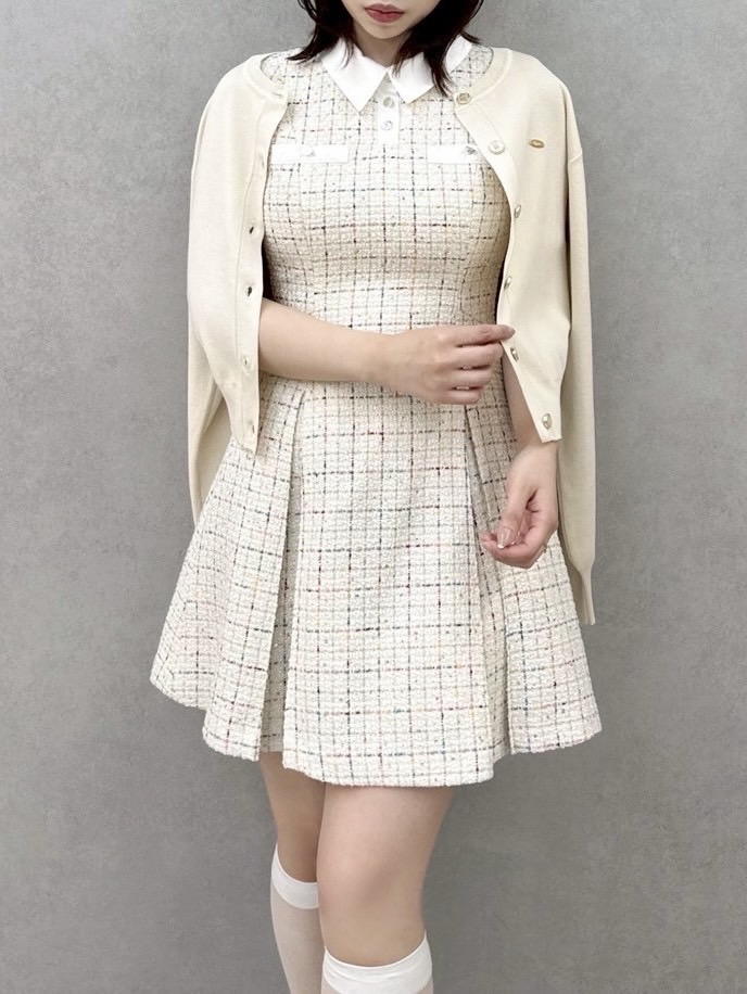 dazzlin シャツカラーツイードミニワンピース　アイボリー　S シャツカラーツイードミニワンピース（ワンピース）｜dazzlin
