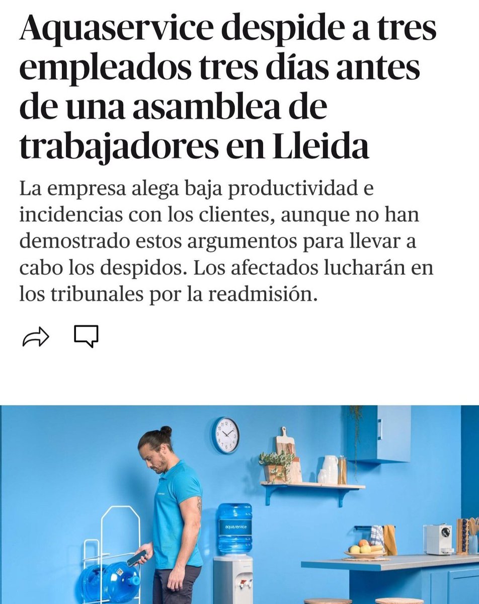 Plataforma Antirepressiva de Ponent (@antirepre_pon) on Twitter photo ✊🏻 Els tres treballadors no accepten els diners i lluitaran fins a aconseguir la readmissió.
🔥 Defensem els nostres llocs de treball amb dents i ungles. Per unes llibertats sindicals plenes, readmissió pels 3 d'<a href="/Aquaservice/">Aquaservice</a>.
elsaltodiario.com/cataluna/aquas… ✊🏻 Els tres treballadors no accepten els diners i lluitaran fins a aconseguir la readmissió.
🔥 Defensem els nostres llocs de treball amb dents i ungles. Per unes llibertats sindicals plenes, readmissió pels 3 d'<a href="/Aquaservice/">Aquaservice</a>.
elsaltodiario.com/cataluna/aquas…