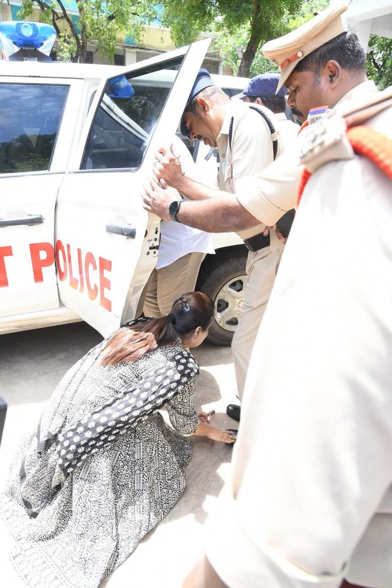 Heart-wrenching scene in Tirupati: A woman was seen pleading and falling at the feet of a police official, begging not to file a false attempt-to-murder case against her husband, Anil Kumar Reddy. 
Such visuals raise serious concerns about justice and due process