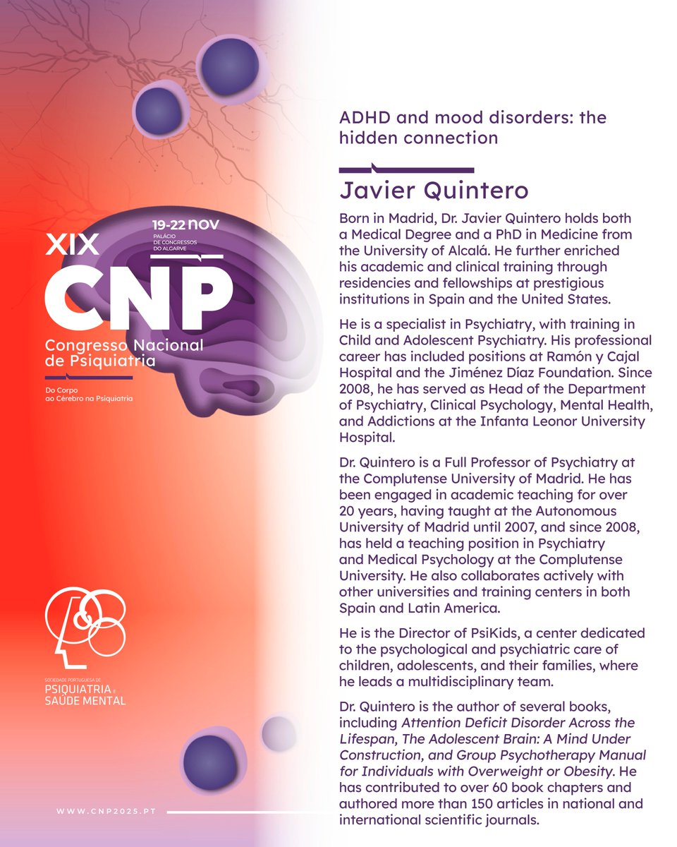 🔔𝗗𝗿. 𝗝𝗮𝘃𝗶𝗲𝗿 𝗤𝘂𝗶𝗻𝘁𝗲𝗿𝗼 é um dos palestrantes que vai estar presente no CNP2025.
 
🗓 Não perca a sua palestra no dia 19 de novembro, pelas 19h30.
 
 👉A participação neste simpósio requer inscrição prévia através do seguinte link: eventbase.pt/EventBase/Insc…