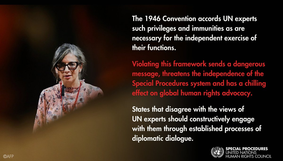 UN Special Procedures (@un_spexperts) on Twitter photo UN experts rally in solidarity with <a href="/FranceskAlbs/">Francesca Albanese, UN Special Rapporteur oPt</a>, warning that US Government sanctions against the Special Rapporteur on the occupied #Palestinian territories is a direct attack on the integrity of the UN human rights system.
ohchr.org/en/statements/… UN experts rally in solidarity with <a href="/FranceskAlbs/">Francesca Albanese, UN Special Rapporteur oPt</a>, warning that US Government sanctions against the Special Rapporteur on the occupied #Palestinian territories is a direct attack on the integrity of the UN human rights system.
ohchr.org/en/statements/…