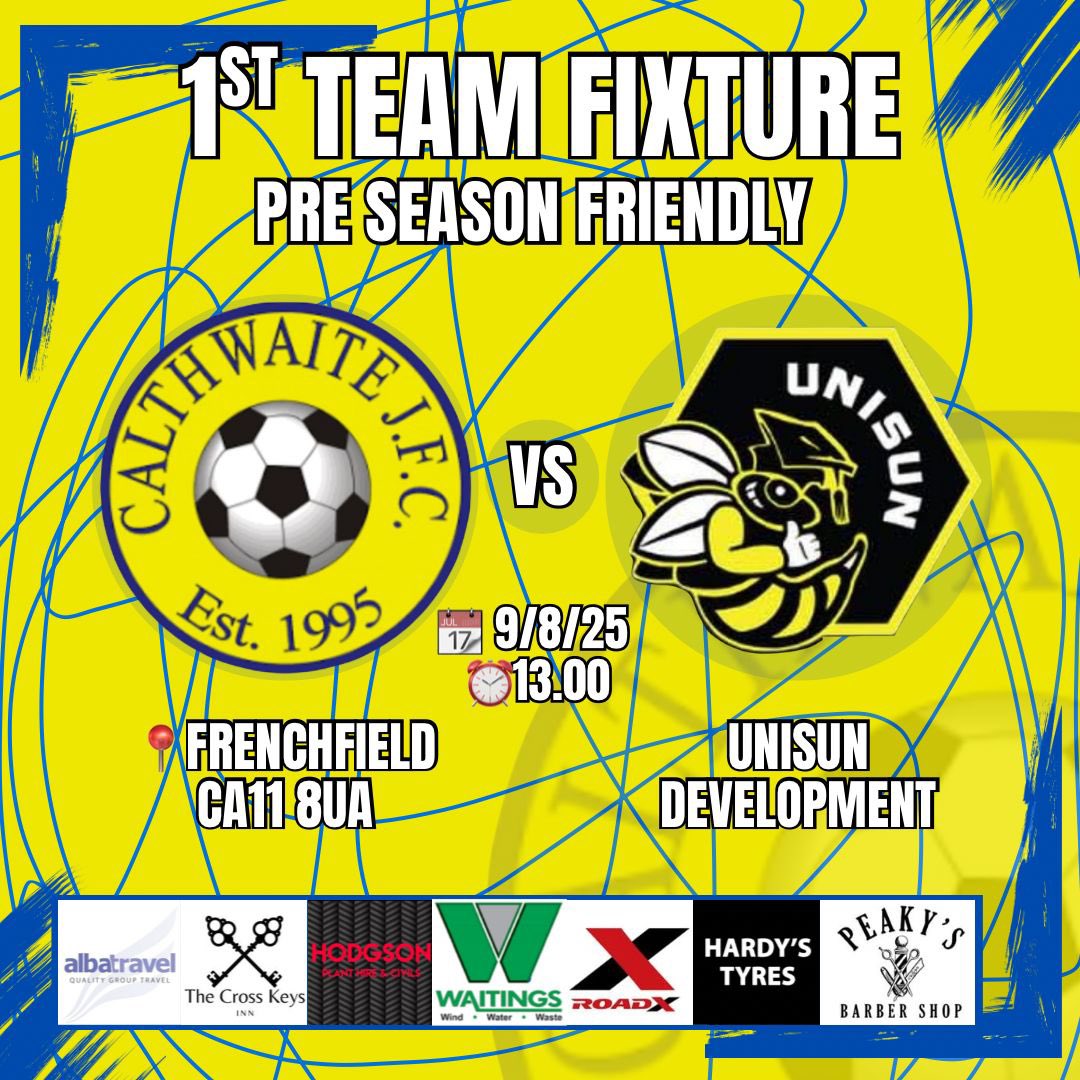 After the disappointment of tomorrow’s league fixture vs Ingleton being cancelled, the first team now face Unisun Development at an earlier time of 1pm💛💙