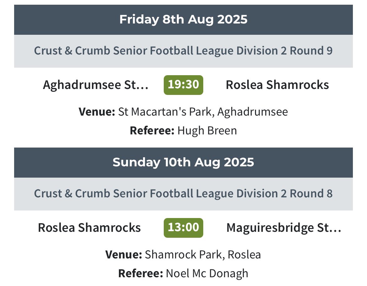 Weekend Fixtures ☘️