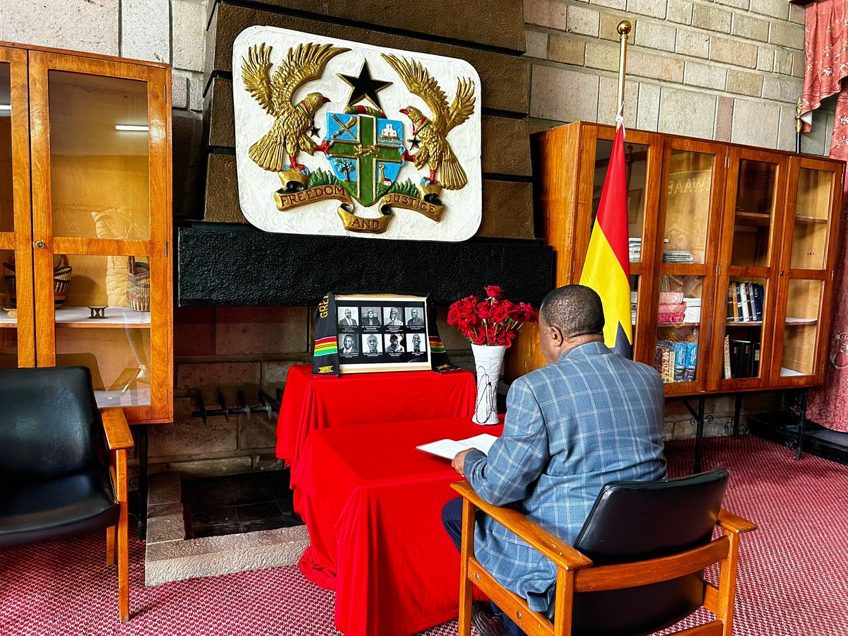 AmbAddis's tweet image. 8 August 2025, H.E. Ambassador Muvangua conveyed his heartfelt condolences to the Government and people of the Republic of Ghana at the Embassy of Ghana in Addis Ababa, following the tragic loss of eight Ghanaian lives in a recent plane crash.