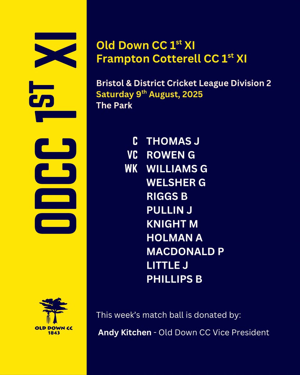 ODCC 1st XI vs <a href="/TheFramCC/">Frampton Cotterell Cricket Club</a> CC 1st XI tomorrow at The Park. Come support the lads. 🏏 Bar opens at 2pm. See you there! #UpTheDown #SupportLocal #Cricket