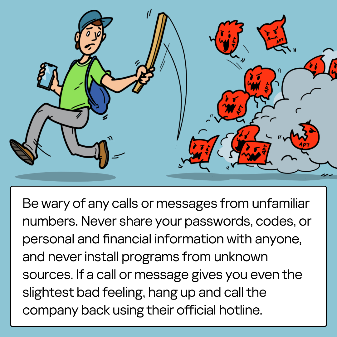 kaspersky's tweet image. 🚨Scammers call pretending to be your bank or tech support, using urgent fines, fake prizes, or "must-install-now" tricks to steal your money &amp;amp; data. Don’t let their smooth talk fool you!
📢 Read this cartoon 👇 &amp;amp; arm yourself against scams!
🛡️Share to protect others!

#Vishing