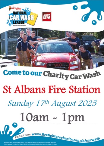 @StAlbansfire (@stalbansfire) on Twitter photo @StAlbansfireFire will be hosting a charity Car Wash on Sunday 17th August from 10am-1pm. We are raising money for <a href="/firefighters999/">Fire Fighters Charity</a>.
Come and get your car cleaned and talk to us about our Home Fire Safety Visits and if you need a free smoke alarm and advice.
<a href="/HertsFRSControl/">Herts Fire Control</a> @StAlbansfireFire will be hosting a charity Car Wash on Sunday 17th August from 10am-1pm. We are raising money for <a href="/firefighters999/">Fire Fighters Charity</a>.
Come and get your car cleaned and talk to us about our Home Fire Safety Visits and if you need a free smoke alarm and advice.
<a href="/HertsFRSControl/">Herts Fire Control</a>