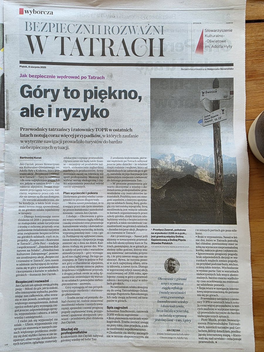 Zachęcam do lektury dzisiejszej Gazety Wyborczej <a href="/gazeta_wyborcza/">Gazeta Wyborcza.pl</a> <a href="/Wyborcza_Krakow/">Wyborcza.pl Kraków</a> 

#BezpieczniiRozważniwTatrach
#BezpieczniWTatrach