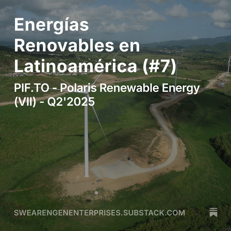 $PIF.TO #PIF #PolarisRenewable Update of its Q2'2025 results. Link in picture, below and bio:
* Results analysis
* New developments/acquisitions
swearengenenterprises.substack.com/p/energias-ren…