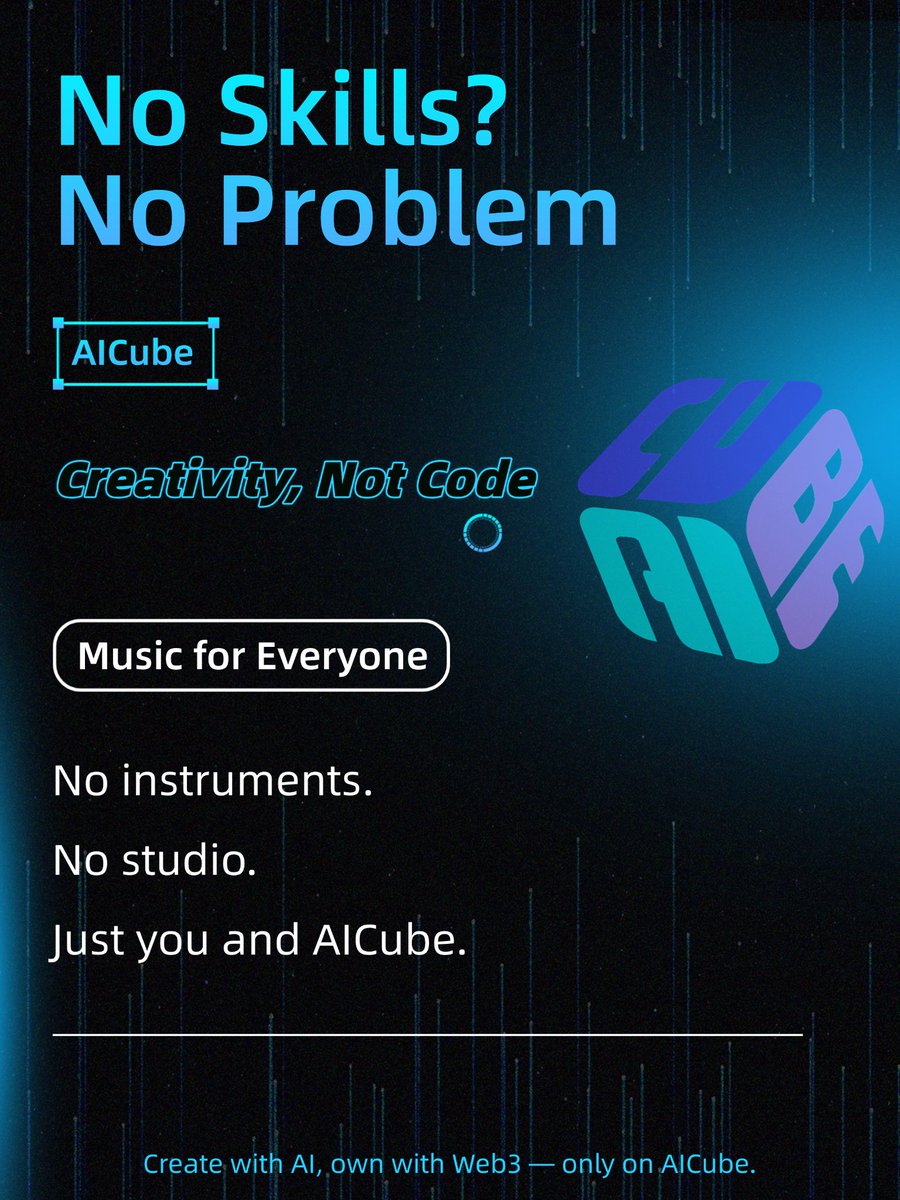 aicube_ai's tweet image. You don’t need music skills.
You need imagination.
Let AICube do the rest 🎧
#AICubeMusic #NoCodeCreation #AIforAll