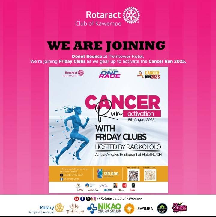 We're on today with our Rotaract Cancer Run Activation with Friday clubs🎗️💪🏾
It is more than just a regular fellowship rather coming together to support the fight against cancer.
MANY CANCERS - ONE RACE
Register for your kit via register.rotaryugandacancer.org
#CancerRunUg25